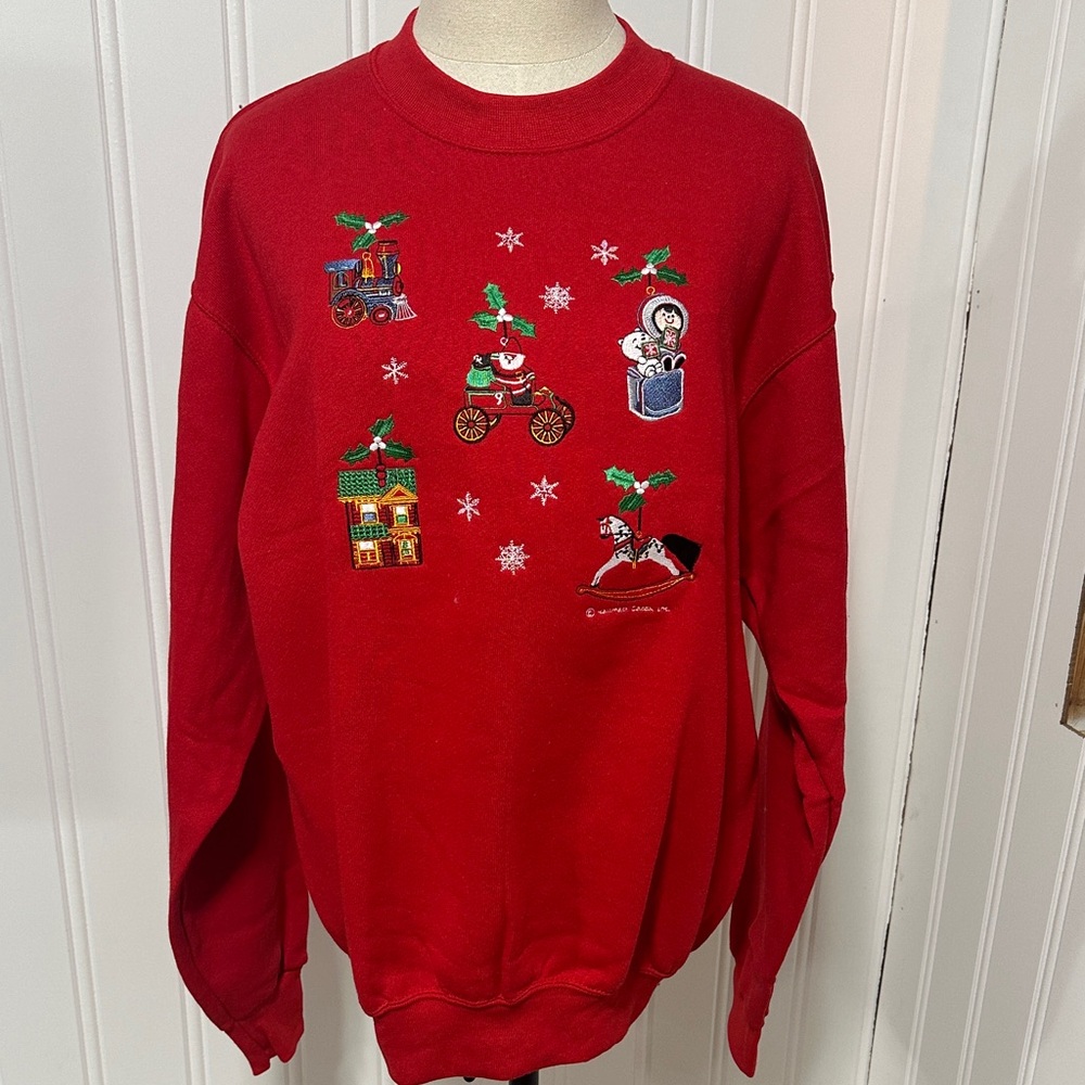 VINTAGE 90’s Hallmark Fruit of the Loom Embroidered Christmas Sweater size L